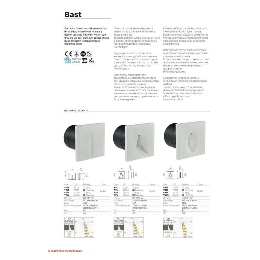 Redo 91199 - LED Venkovní orientační svítidlo BAST LED/2,5W/230V 3000K CRI 90 IP65 šedá