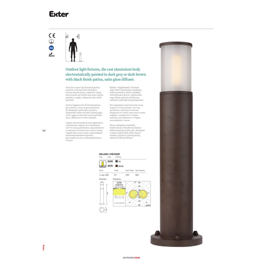 Redo 9328 - Venkovní lampa EXTER 1xE27/42W/230V IP54