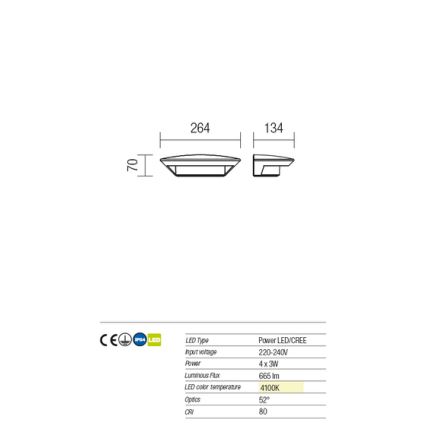 Redo 9407 - LED Venkovní nástěnné svítidlo PLATE 4xLED/3W/230V 4100K IP54 antracit