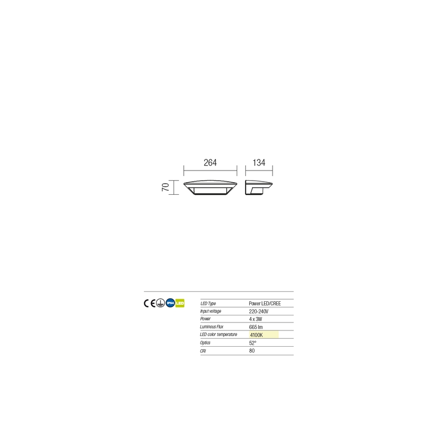 Redo 9407 - LED Venkovní nástěnné svítidlo PLATE 4xLED/3W/230V 4100K IP54 antracit