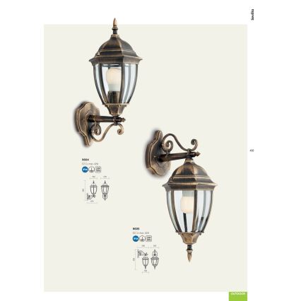 Redo 9605 - Venkovní nástěnná lampa SEVILLA 1xE27/42W/230V IP44 zlatá/patina