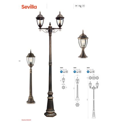 Redo 9607 - Venkovní lustr na řetězu SEVILLA 1xE27/42W/230V IP44 zlatá/patina