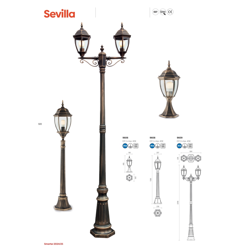 Redo 9608 - Venkovní lampa SEVILLA 1xE27/42W/230V IP44 zlatá/patina