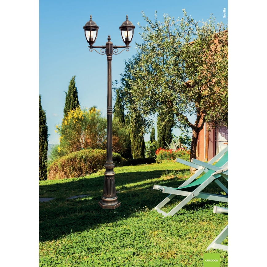 Redo 9609 - Venkovní lampa SEVILLA 2xE27/42W/230V IP44 zlatá/patina