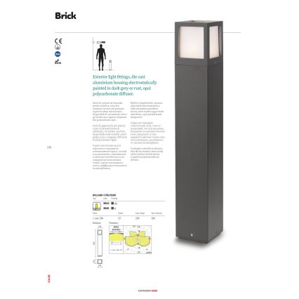 Redo 9644 - Venkovní lampa BRICK 1xE27/23W/230V IP54