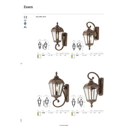 Redo 9656 - Venkovní nástěnná lampa ESSEN 1xE27/70W/230V IP44 hnědá/patina
