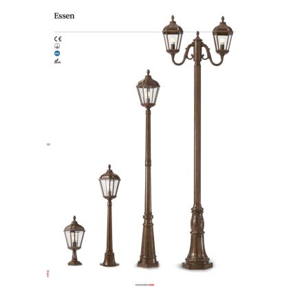 Redo 9662 - Venkovní lampa ESSEN 1xE27/70W/230V 221,5 cm IP44 hnědá/patina