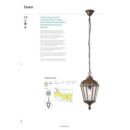 Redo 9662 - Venkovní lampa ESSEN 1xE27/70W/230V 221,5 cm IP44 hnědá/patina