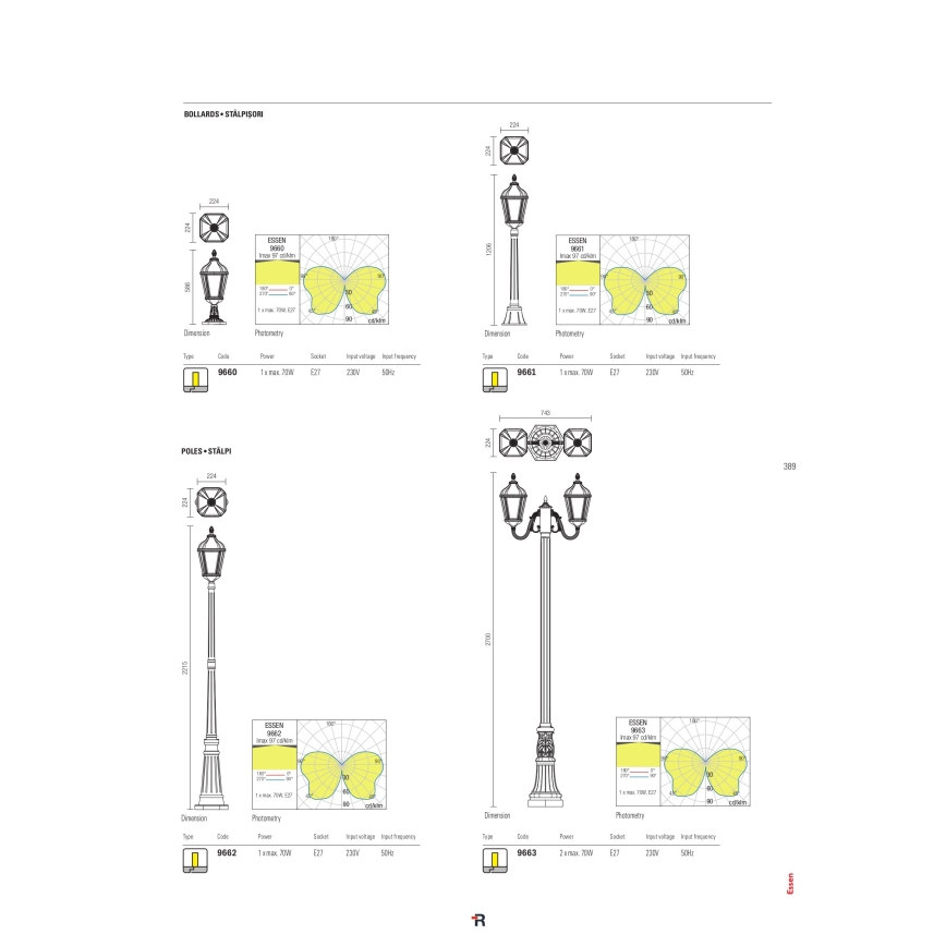 Redo 9662 - Venkovní lampa ESSEN 1xE27/70W/230V 221,5 cm IP44 hnědá/patina