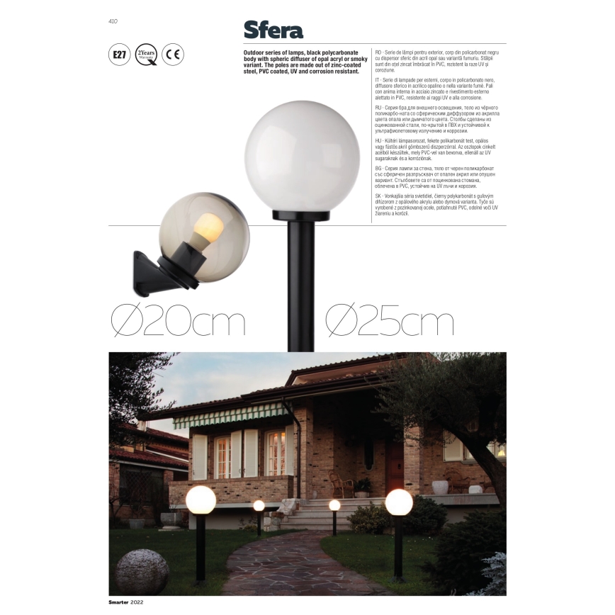 Redo 9777 - Venkovní lampa SFERA 1xE27/42W/230V IP44 25x125 cm bílá