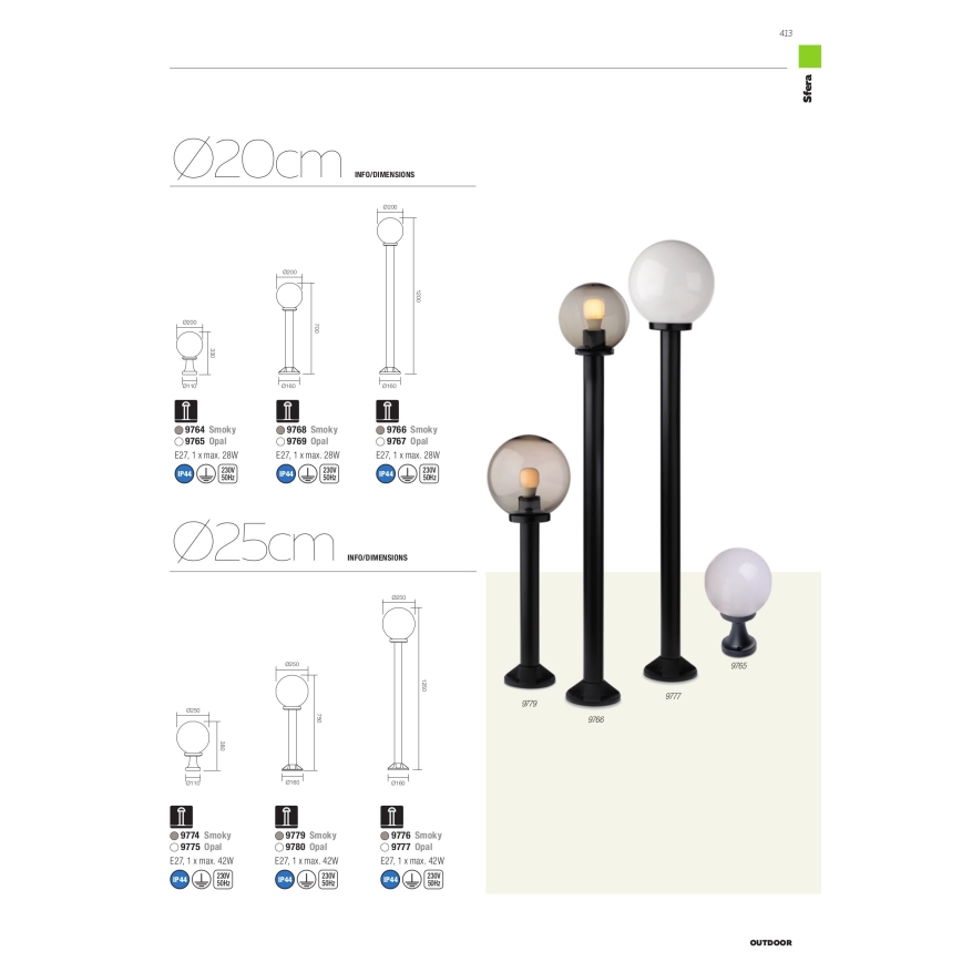 Redo 9777 - Venkovní lampa SFERA 1xE27/42W/230V IP44 25x125 cm bílá