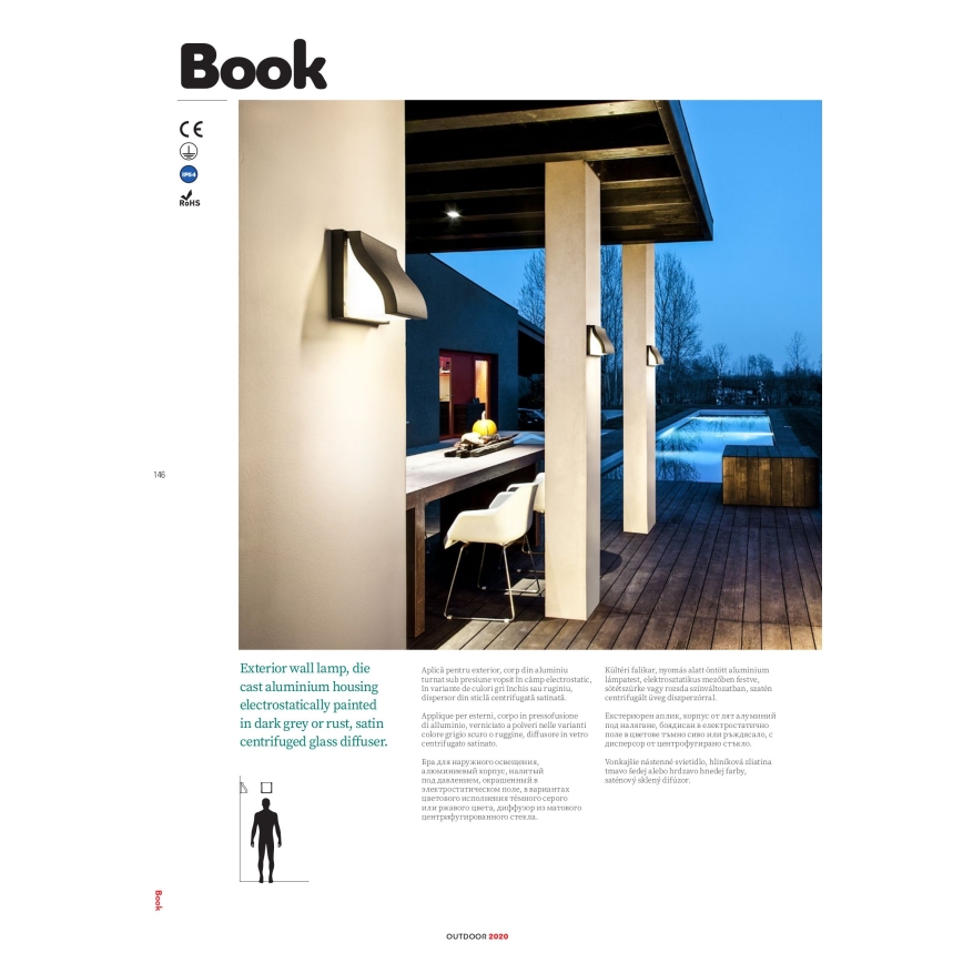 Redo 9891 - Venkovní nástěnné svítidlo BOOK 2xE27/15W/230V IP54