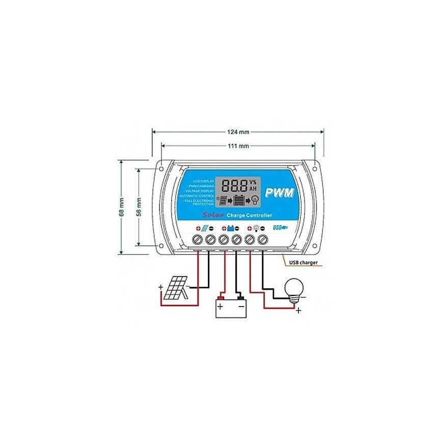 Regulátor solárního nabíjení PWM 12-24V/20A