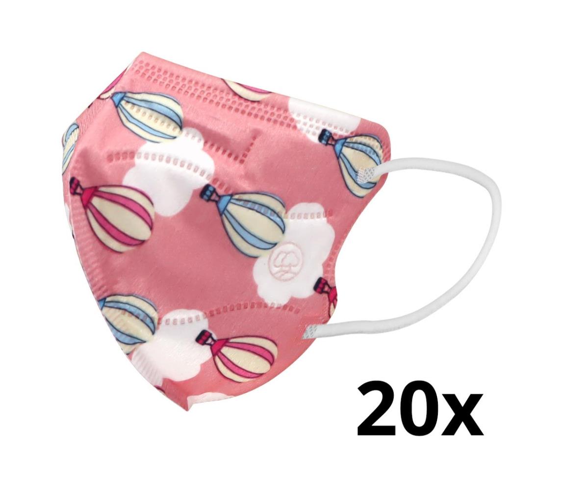 IMobily Respirátor dětská velikost FFP2 Kids NR CE 0370 Balonky růžový 20 ks