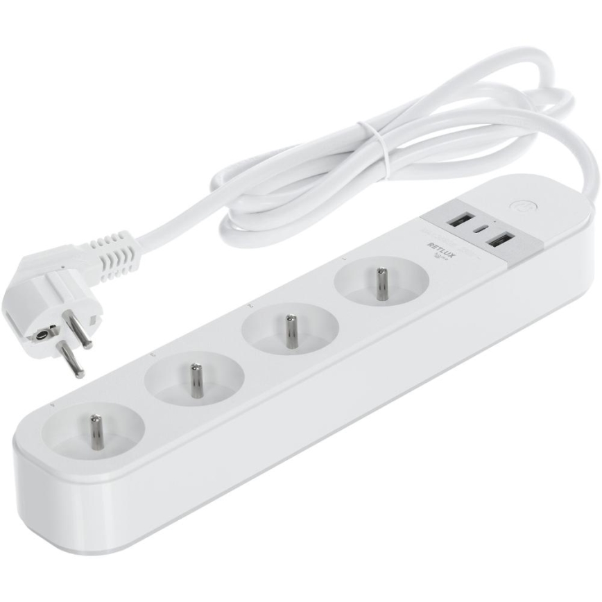 Chytrý prodlužovací kabel s vypínačem 4Z Typ E + 2x USB-A + 1x USB-C 1,5m Wi-Fi Tuya bílá