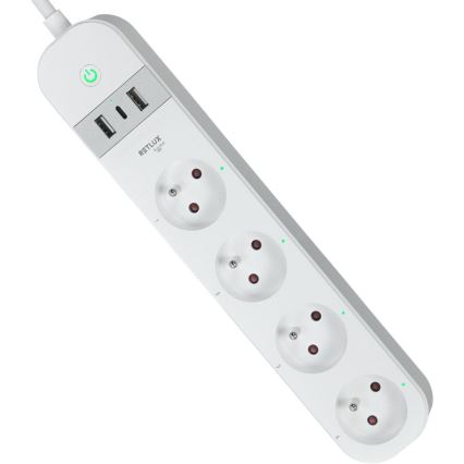 Chytrý prodlužovací kabel s vypínačem 4Z Typ E + 2x USB-A + 1x USB-C 1,5m Wi-Fi Tuya bílá