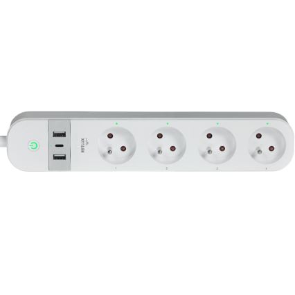 Chytrý prodlužovací kabel s vypínačem 4Z Typ E + 2x USB-A + 1x USB-C 1,5m Wi-Fi Tuya bílá
