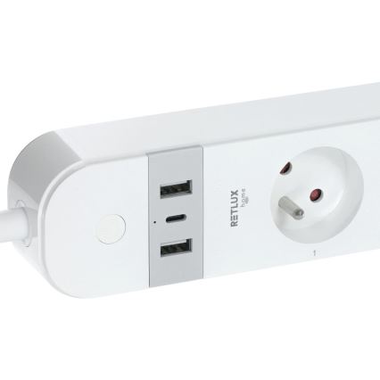 Chytrý prodlužovací kabel s vypínačem 4Z Typ E + 2x USB-A + 1x USB-C 1,5m Wi-Fi Tuya bílá
