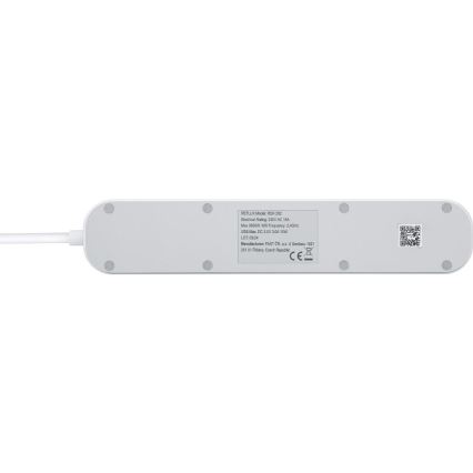 Chytrý prodlužovací kabel s vypínačem 4Z Typ E + 2x USB-A + 1x USB-C 1,5m Wi-Fi Tuya bílá