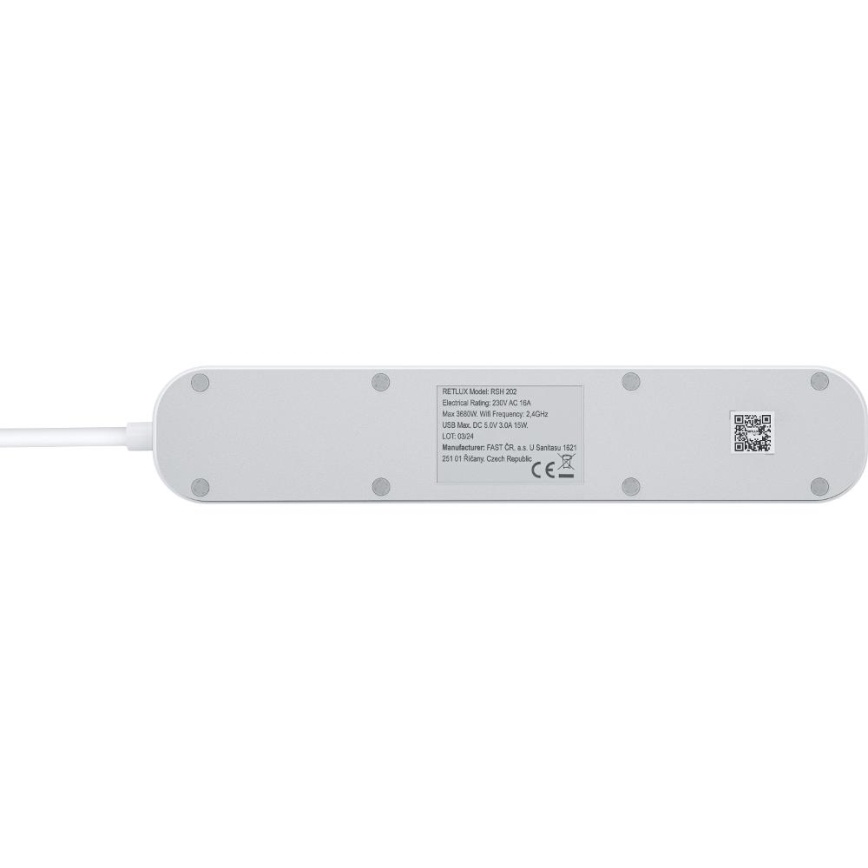 Chytrý prodlužovací kabel s vypínačem 4Z Typ E + 2x USB-A + 1x USB-C 1,5m Wi-Fi Tuya bílá