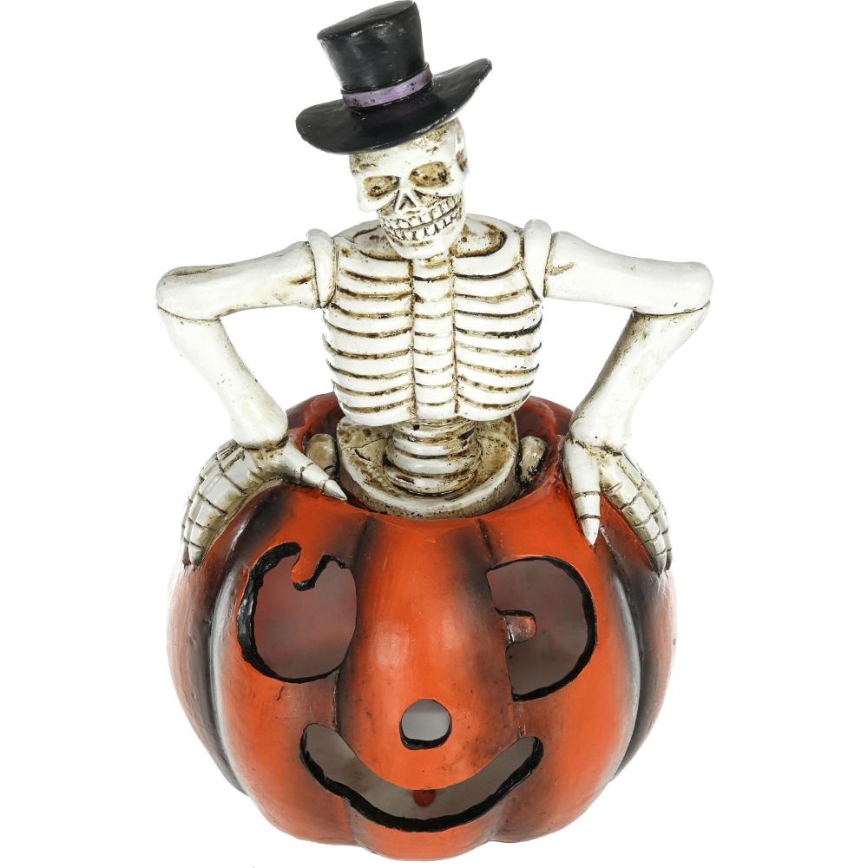 LED Dekorace HALLOWEEN LED/2xLR44/teplá bílá kostlivec v dýni pryskyřice