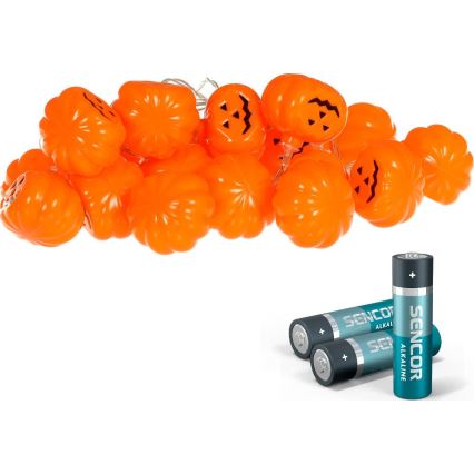 LED Dekorační řetěz HALLOWEEN 20xLED/3xAA/teplá bílá 3,3m dýně