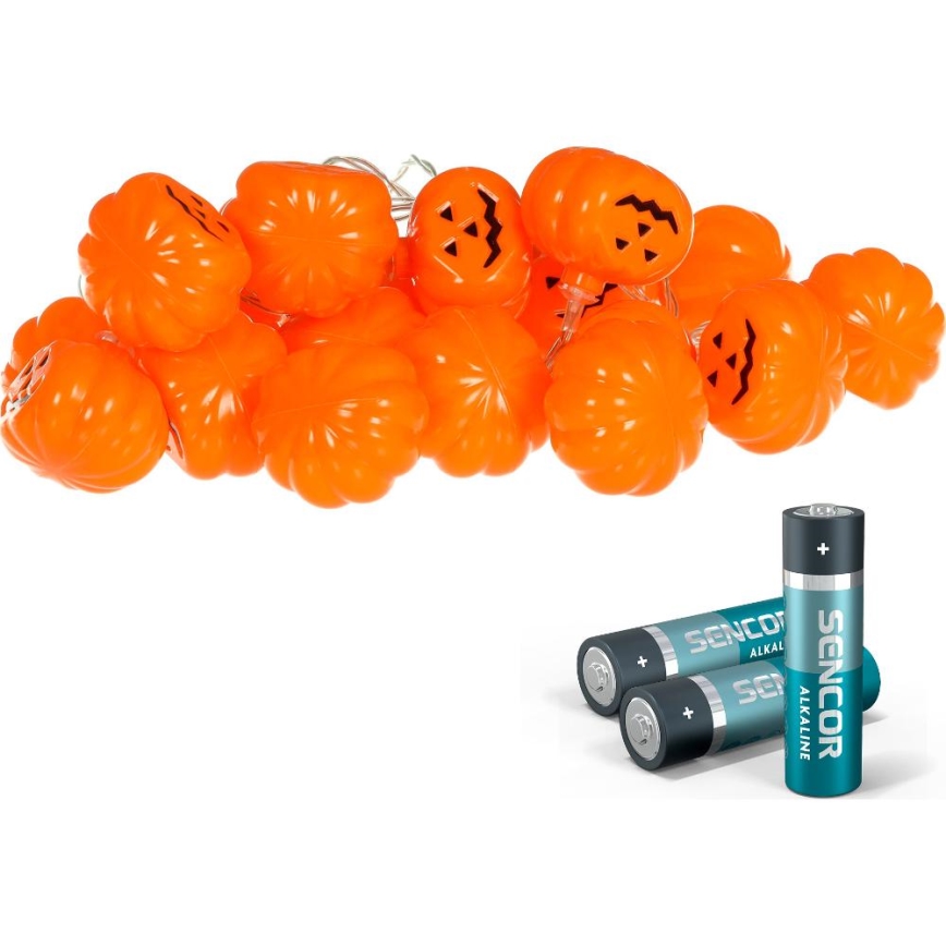 LED Dekorační řetěz HALLOWEEN 20xLED/3xAA/teplá bílá 3,3m dýně