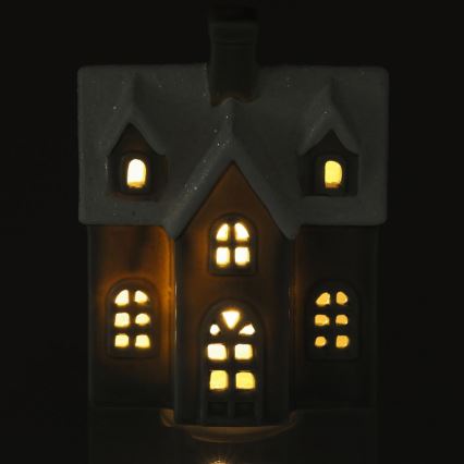 LED Porcelánová dekorace LED/2xLR44/teplá bílá domek šedá