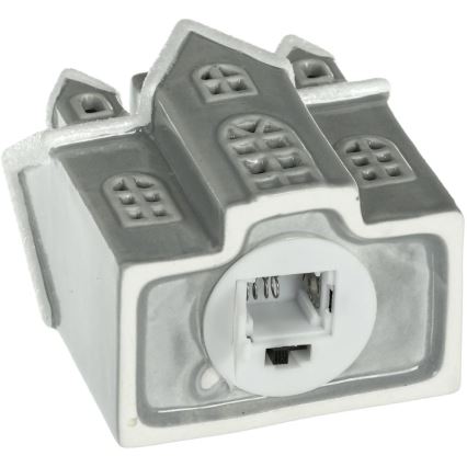 LED Porcelánová dekorace LED/2xLR44/teplá bílá domek šedá