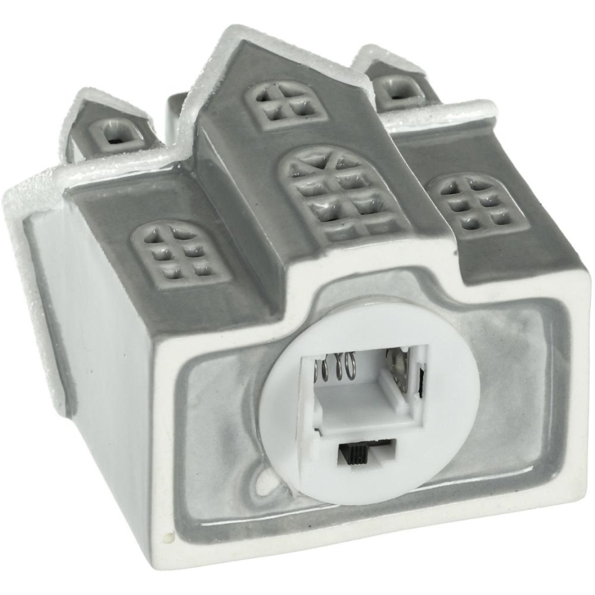 LED Porcelánová dekorace LED/2xLR44/teplá bílá domek šedá