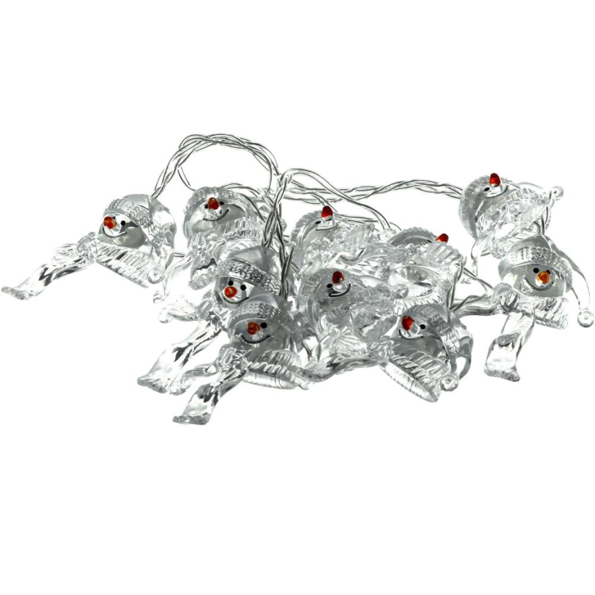 LED  řetěz 10xLED/2xAA/teplá bílá 1,65m sněhuláci