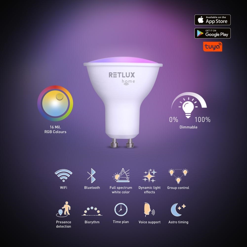 LED RGBW Stmívatelná žárovka MR16 GU10/4,5W/230V 2700-6500K Wi-Fi Tuya