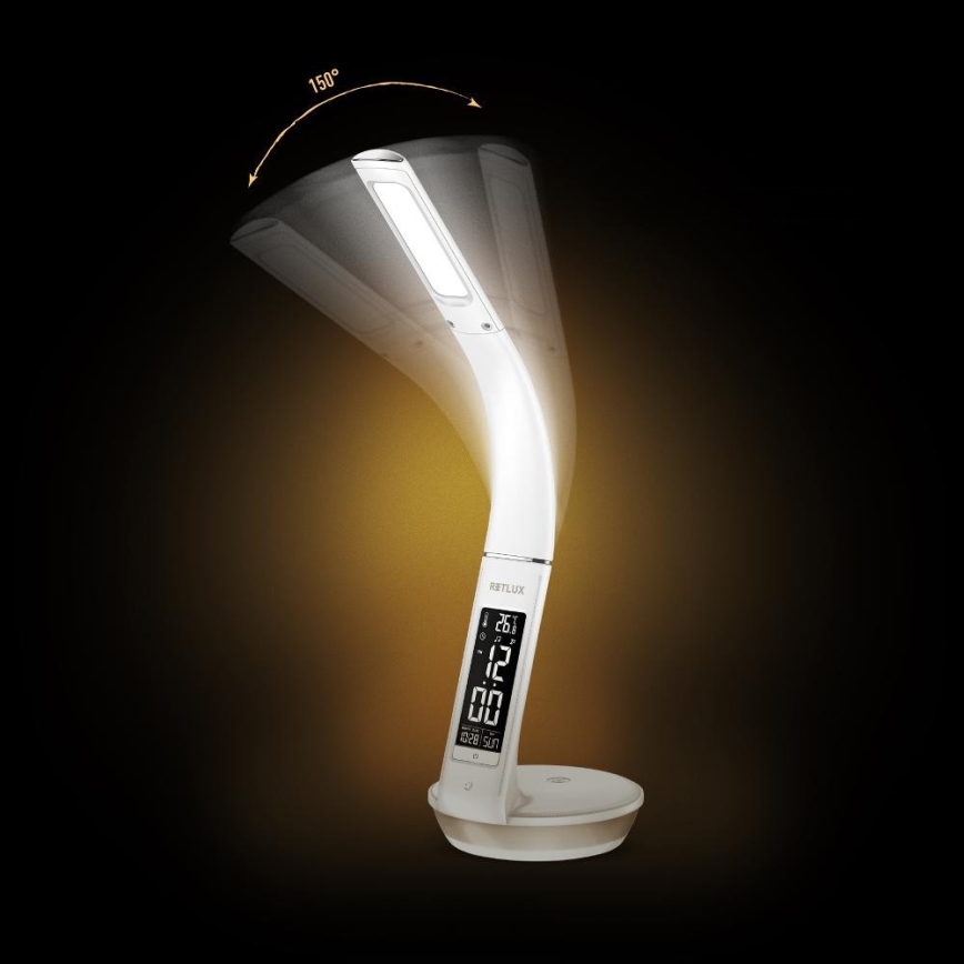 LED Stmívatelná stolní lampa s bezdrátovým nabíjením Qi 5W a displejem LED/6W/230V/1xCR2032 3000/4000/6000K bílá