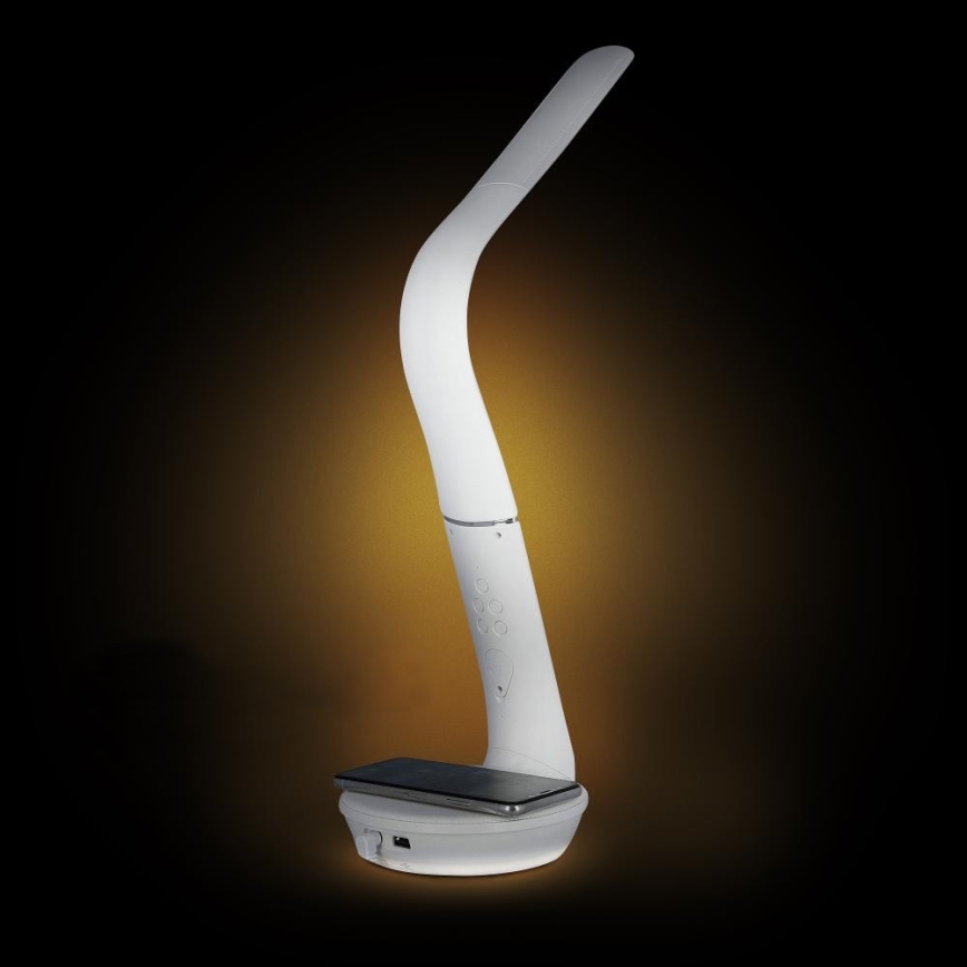 LED Stmívatelná stolní lampa s bezdrátovým nabíjením Qi 5W a displejem LED/6W/230V/1xCR2032 3000/4000/6000K bílá