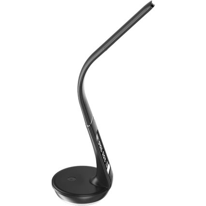 LED Stmívatelná stolní lampa s bezdrátovým nabíjením Qi 5W a displejem LED/6W/230V/1xCR2032 3000/4000/6000K černá