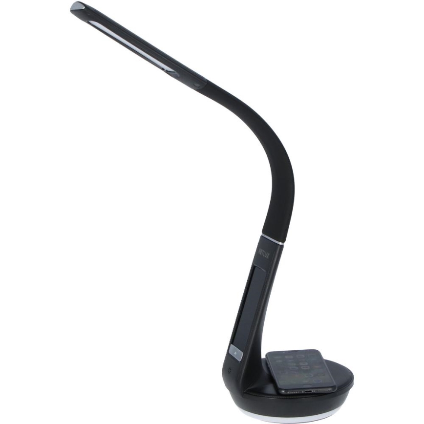 LED Stmívatelná stolní lampa s bezdrátovým nabíjením Qi 5W a displejem LED/6W/230V/1xCR2032 3000/4000/6000K černá