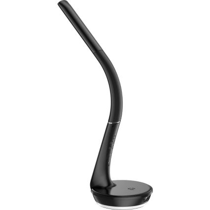 LED Stmívatelná stolní lampa s bezdrátovým nabíjením Qi 5W a displejem LED/6W/230V/1xCR2032 3000/4000/6000K černá