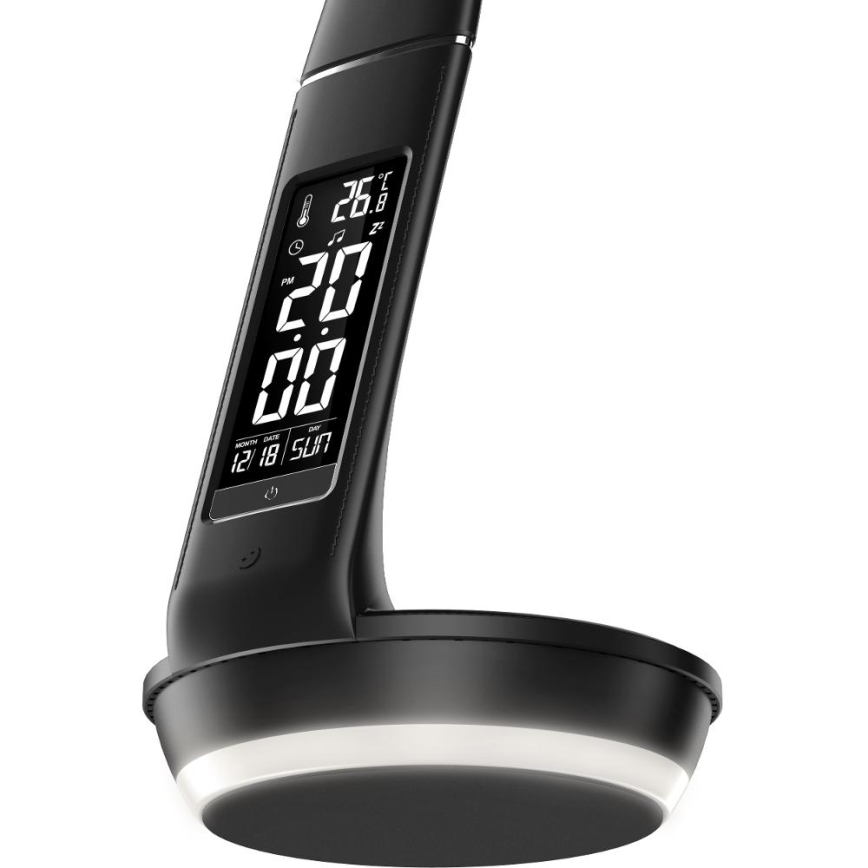 LED Stmívatelná stolní lampa s bezdrátovým nabíjením Qi 5W a displejem LED/6W/230V/1xCR2032 3000/4000/6000K černá