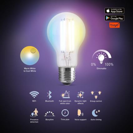 LED Stmívatelná žárovka FILAMENT A60 E27/7W/230V 2700-6500K Wi-Fi Tuya