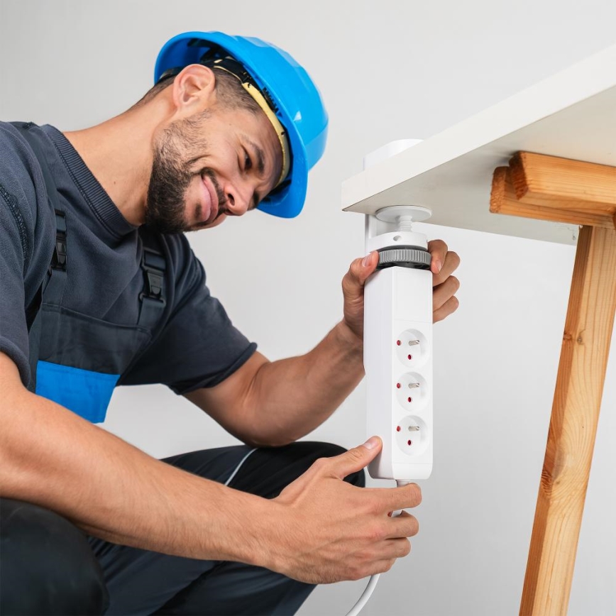 Prodlužovací kabel s uchycením na stůl 3Z Typ E + 2xUSB-A + 1xUSB-C 1,5m bílá