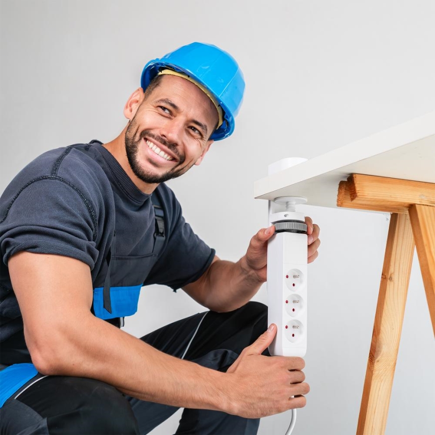 Prodlužovací kabel s uchycením na stůl 3Z Typ E + 2xUSB-A + 1xUSB-C 1,5m bílá