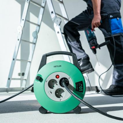 Retlux - Prodlužovací kabel na bubnu 3Z Typ E 10m zelená/černá