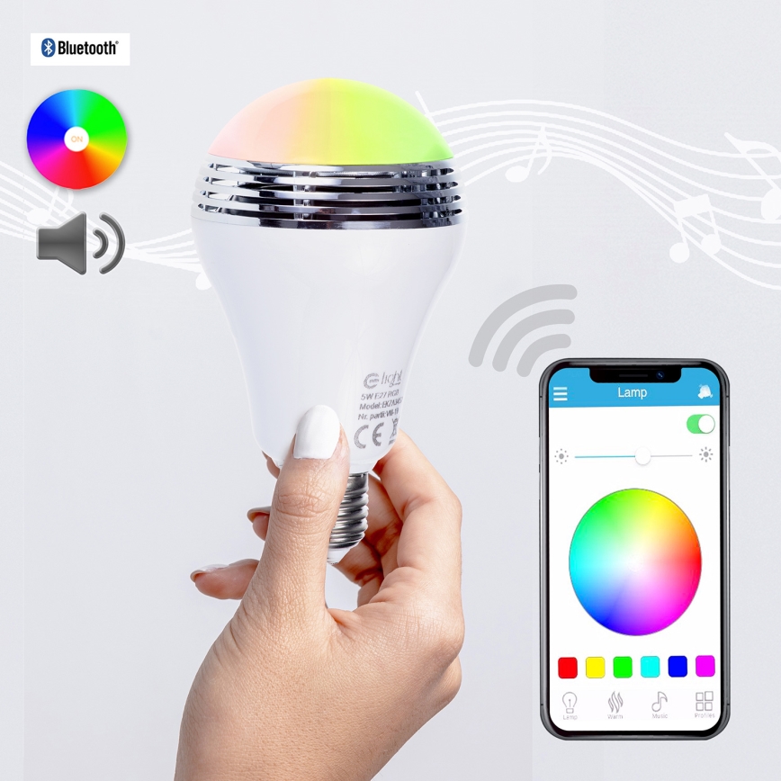 RGB LED žárovka s bluetooth reproduktorem E27/8W/230V 2700K