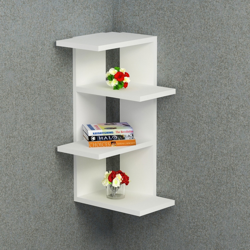 Rohová nástěnná police MILANO 60x31,4 cm bílá