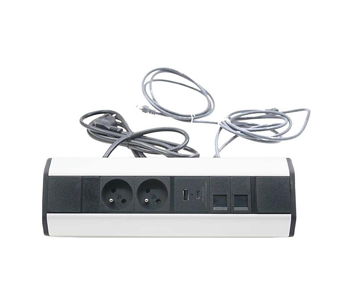 FK Technics Rohová zásuvková lišta 2x 230V + 2x USB + 2x RJ45 230V FK0222