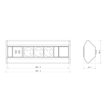 Rohová zásuvková lišta 3x 230V + USB-A 3,1A + USB-C 15,5W 230V