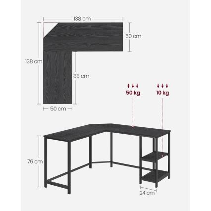 Rohový psací stůl SOLEA 138x138 cm černá