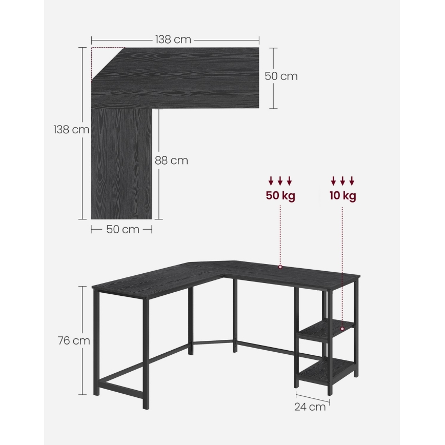 Rohový psací stůl SOLEA 138x138 cm černá