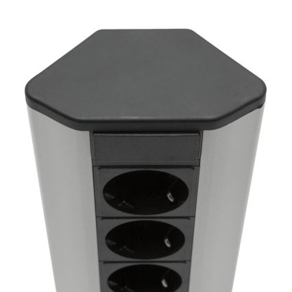 Rohový zásuvkový sloupek 3x230V + 2xUSB-A černá/stříbrná