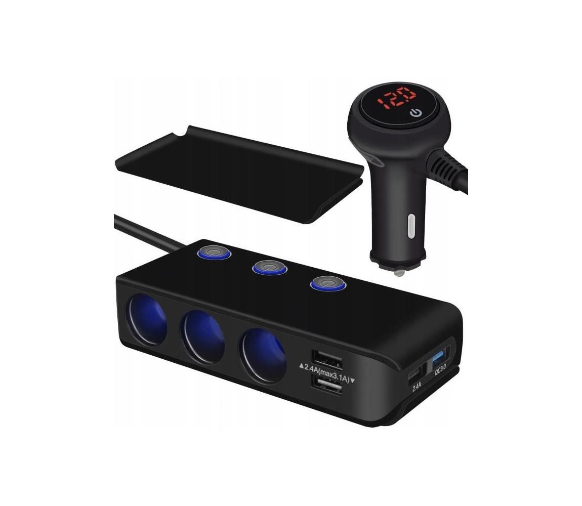 Hadex Rozbočovač autozásuvky 12V + 4x USB s voltmetrem 12/24V HD0473